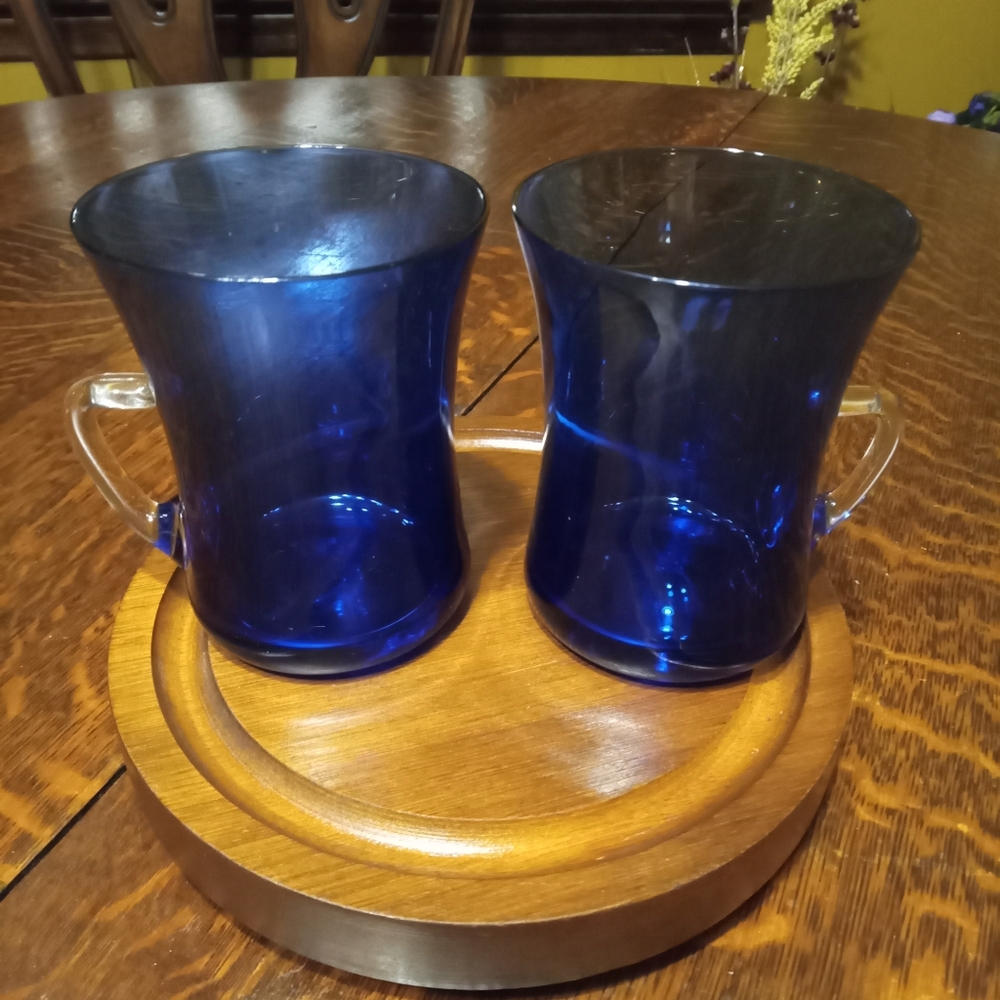 Art Glass Cobalt Coffee Mugs Set Of 2
